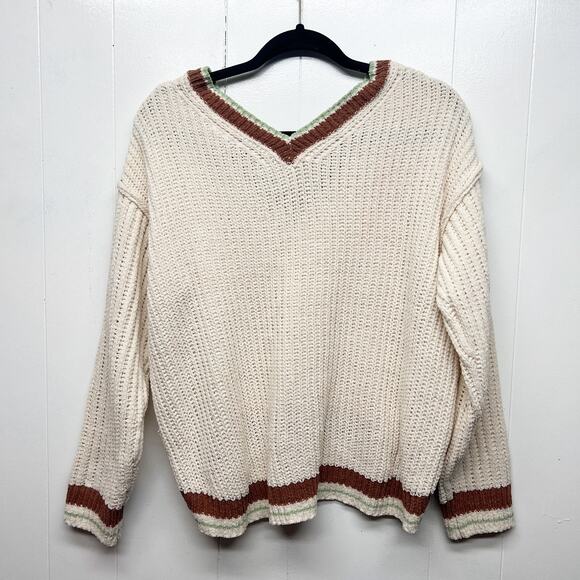 Rue 21 V-Neck Pullover Long Sleeve Women's Cream Academia Sweater Size Medium - Picture 6 of 9